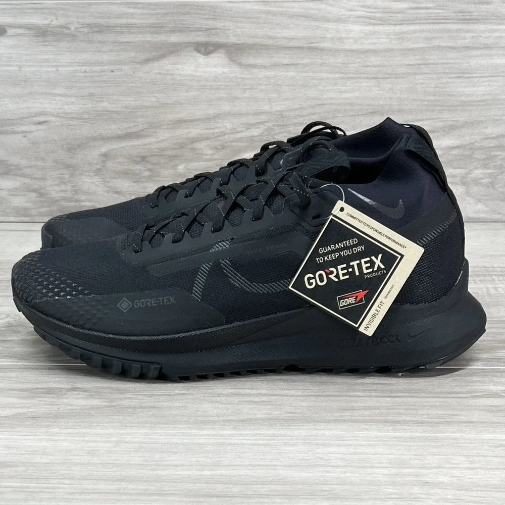 Nike React Pegasus Trail 4 GTX Black Running Shoes Waterproof Sz 9 HM9728 002